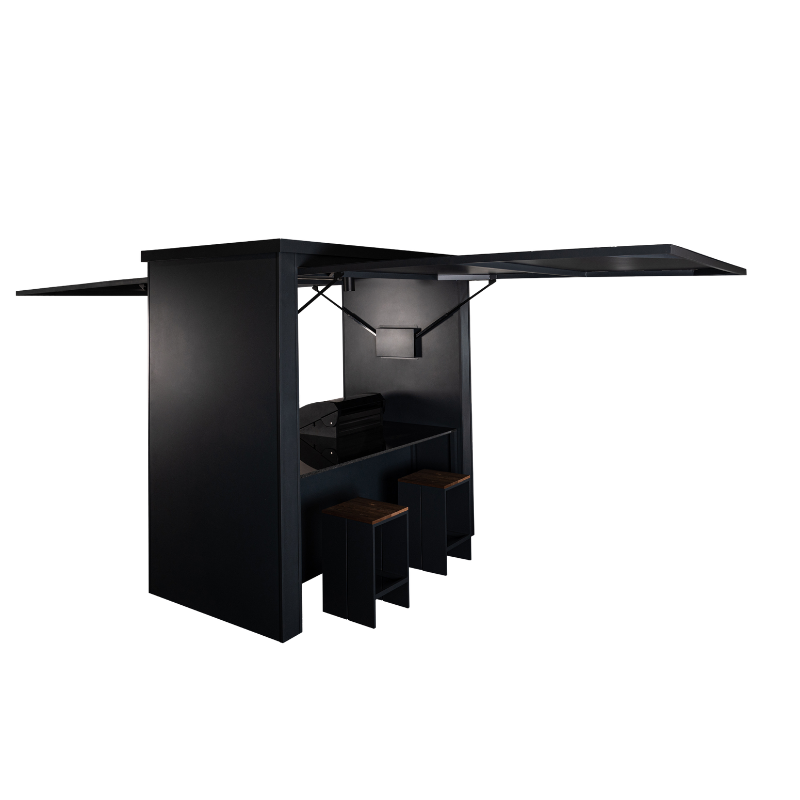 Grillandia Dual Grill Cabana Anthracite with Grandhall Premium G4 4-Burner Gas BBQ, Granite Worktop, LED Lighting, Bar Stools & Storage