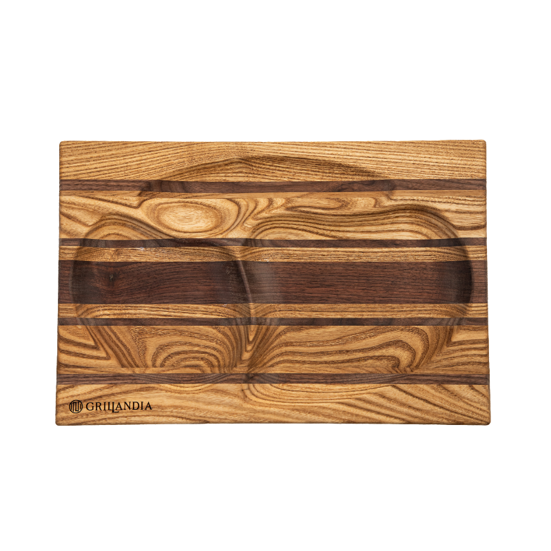 Cutting Board / Serving Tray Black Walnut, Oak & Japanese Acacia Two-in-One Organic Board for Cutting & Serving