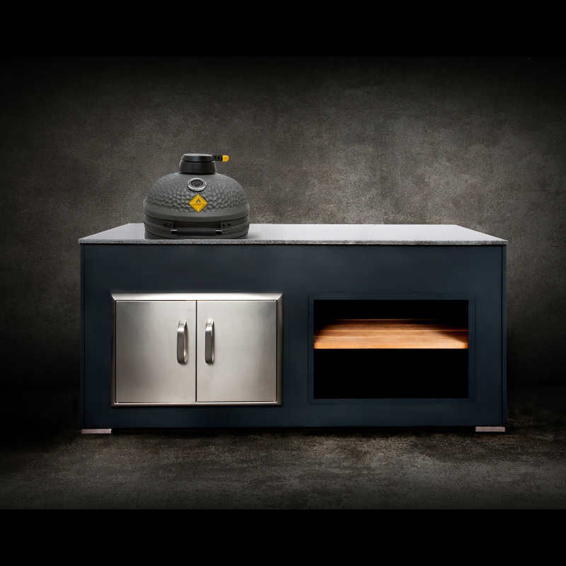 Grillandia Kamado Unit Anthracite with Boretti Ceramica L Solo Kamado, Granite Worktop & Iroko Wood Shelf