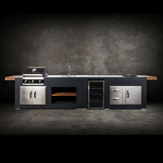 Grillandia Medium Rare Outdoor Kitchen Anthracite with Gas BBQ, Sink, Storage, Fridge & Gas Hob