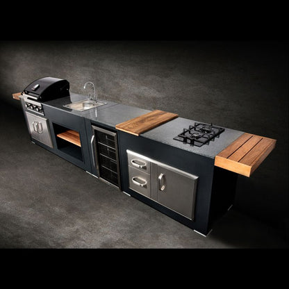 Grillandia Medium Rare Outdoor Kitchen Anthracite with Gas BBQ, Sink, Storage, Fridge & Gas Hob