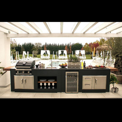 Grillandia Medium Rare Outdoor Kitchen Anthracite with Gas BBQ, Sink, Storage, Fridge & Gas Hob