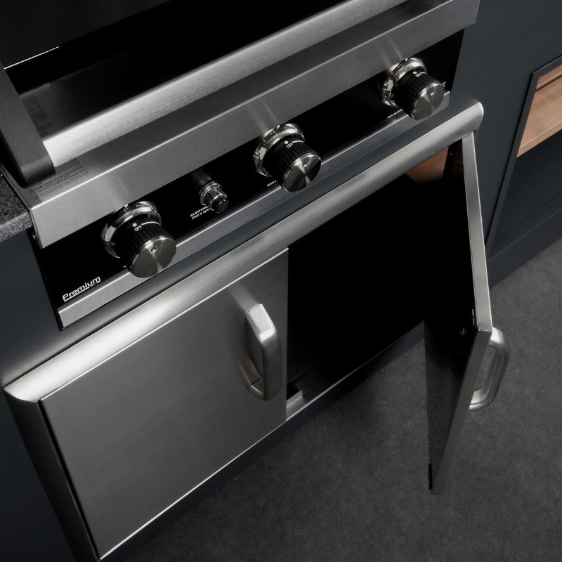 Grillandia Medium L-Shaped Outdoor Kitchen Anthracite with Gas BBQ, Gas Hob, Fridge, Pizza Oven, Sink & Storage