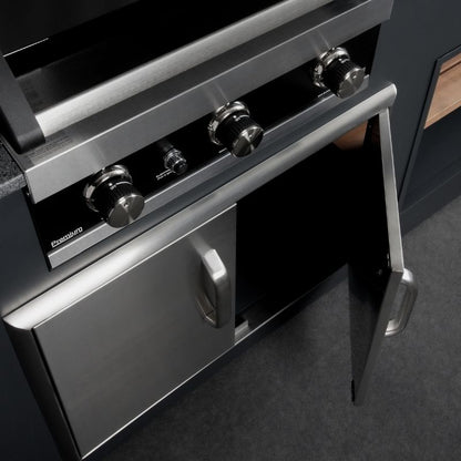 Grillandia Medium L-Shaped Outdoor Kitchen Anthracite with Gas BBQ, Gas Hob, Fridge, Pizza Oven, Sink & Storage