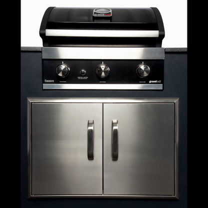 Grillandia Medium Well L-Shaped Outdoor Kitchen Anthracite with Gas BBQ, Kamado, Sink, Fridge, Gas Hob, Granite Worktop & Storage