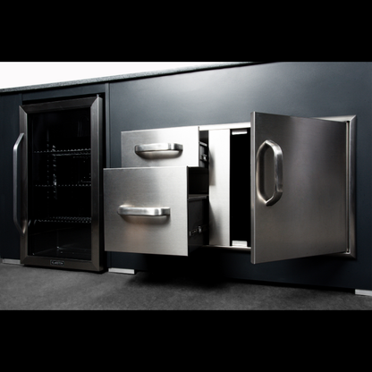 Grillandia Medium Well L-Shaped Outdoor Kitchen Anthracite with Gas BBQ, Kamado, Sink, Fridge, Gas Hob, Granite Worktop & Storage