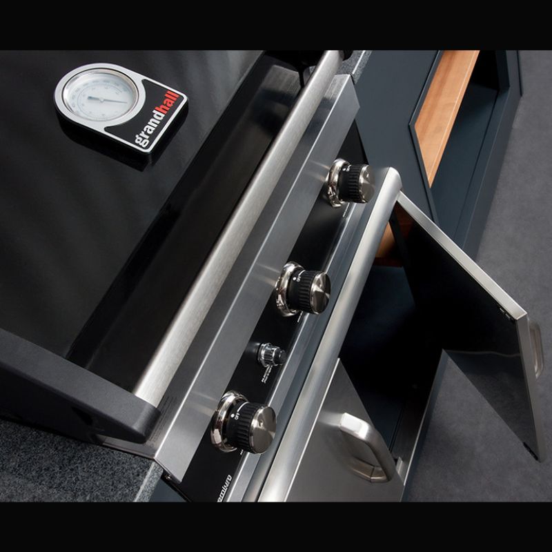 Grillandia Medium L-Shaped Outdoor Kitchen Anthracite with Gas BBQ, Gas Hob, Fridge, Pizza Oven, Sink & Storage