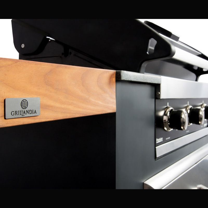 Grillandia Medium L-Shaped Outdoor Kitchen Anthracite with Gas BBQ, Gas Hob, Fridge, Pizza Oven, Sink & Storage