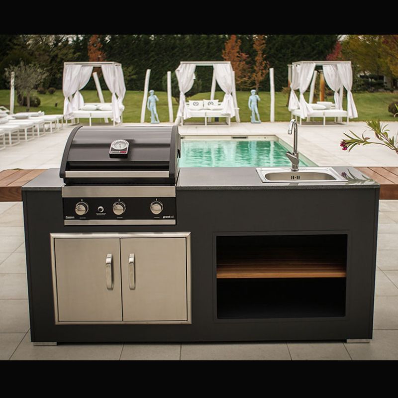 Grillandia Rare Outdoor Kitchen Anthracite with Gas BBQ, Sink & Storage