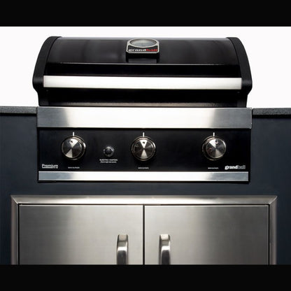 Grillandia Medium L-Shaped Outdoor Kitchen Anthracite with Gas BBQ, Gas Hob, Fridge, Pizza Oven, Sink & Storage
