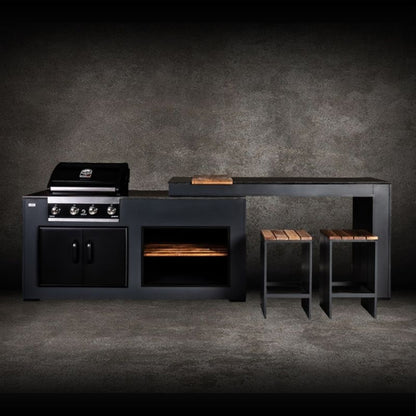 Grillandia Rare Ultimate Outdoor Kitchen Anthracite with Gas BBQ, Storage, Swivel Bar Unit & Stools