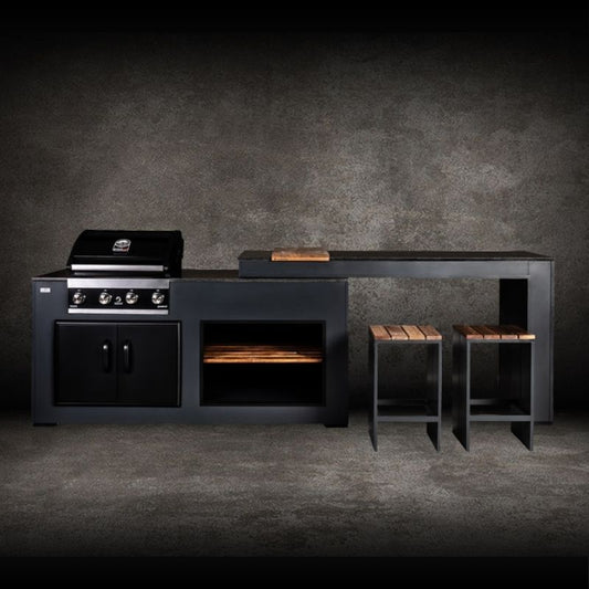 Grillandia Rare Ultimate Outdoor Kitchen Anthracite with Gas BBQ, Storage, Swivel Bar Unit & Stools