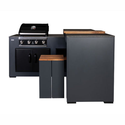 Grillandia Rare Ultimate Outdoor Kitchen Anthracite with Gas BBQ, Storage, Swivel Bar Unit & Stools
