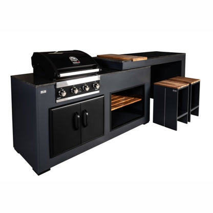 Grillandia Rare Ultimate Outdoor Kitchen Anthracite with Gas BBQ, Storage, Swivel Bar Unit & Stools