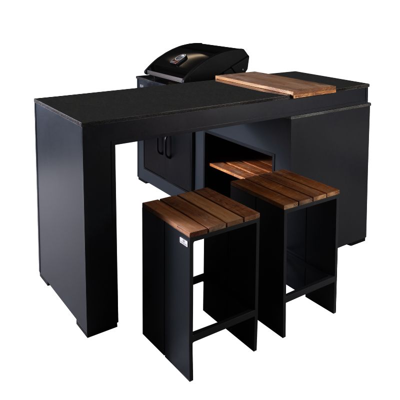 Grillandia Rare Ultimate Outdoor Kitchen Anthracite with Gas BBQ, Storage, Swivel Bar Unit & Stools