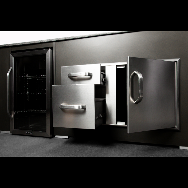 Grillandia Well Done Outdoor Kitchen Anthracite with Grandhall G4 Gas BBQ, Boretti Kamado, Drink Cooler, Gas Hob, Sink, Granite Worktop, Bar Seating & Storage