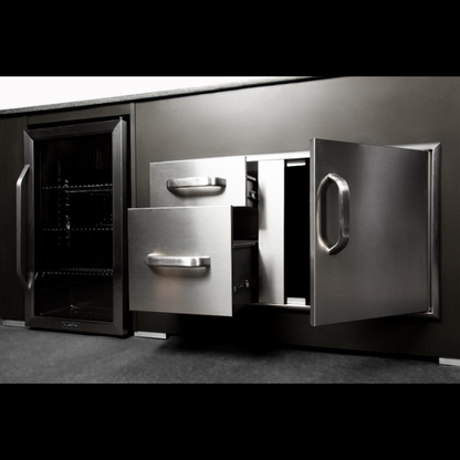 Grillandia Well Done Outdoor Kitchen Anthracite with Grandhall G4 Gas BBQ, Boretti Kamado, Drink Cooler, Gas Hob, Sink, Granite Worktop, Bar Seating & Storage