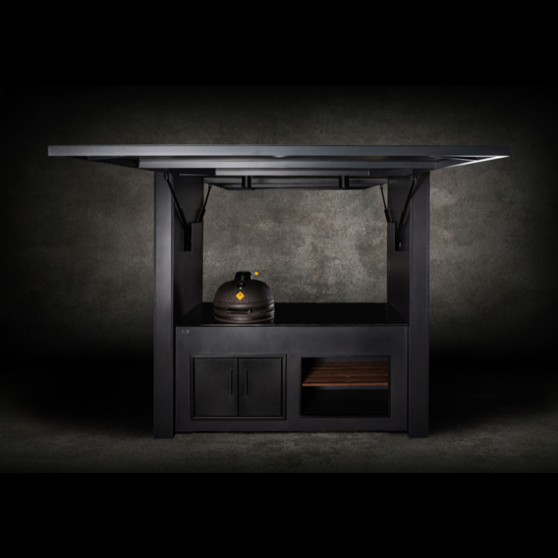 Grillandia Dual Kamado Cabana Anthracite with Boretti Ceramica L Charcoal Kamado, Granite Worktop, LED Lighting, Bar Stools & Storage