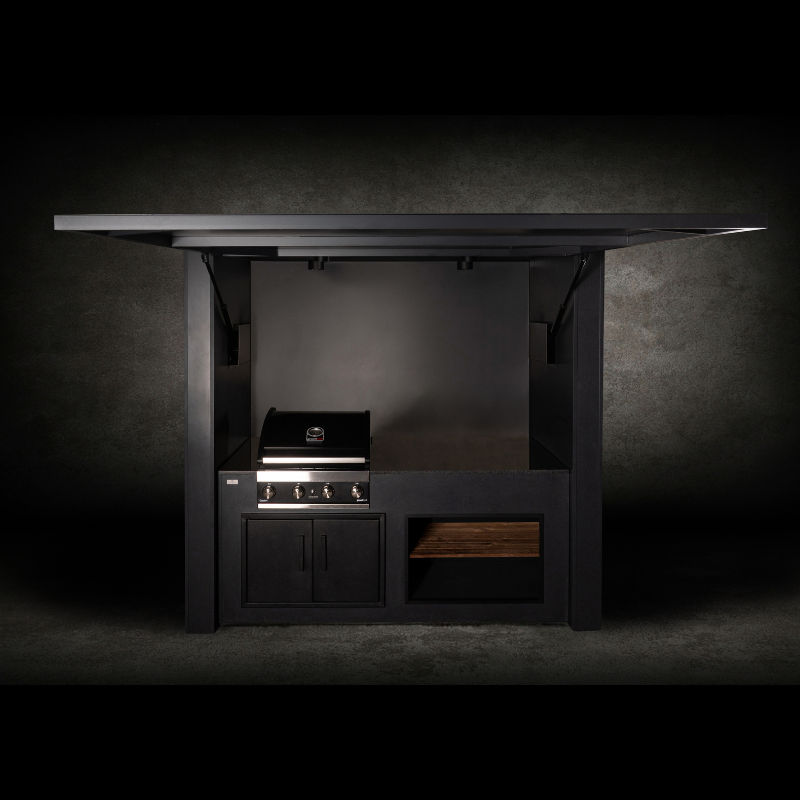 Grillandia Single Grill Cabana Anthracite with Grandhall Premium G4 4-Burner Gas BBQ, Granite Worktop, LED Lighting & Storage