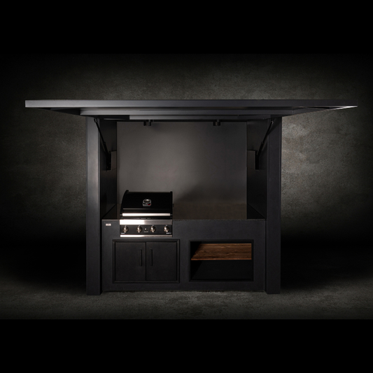 Grillandia Single Grill Cabana Anthracite with Grandhall Premium G4 4-Burner Gas BBQ, Granite Worktop, LED Lighting & Storage
