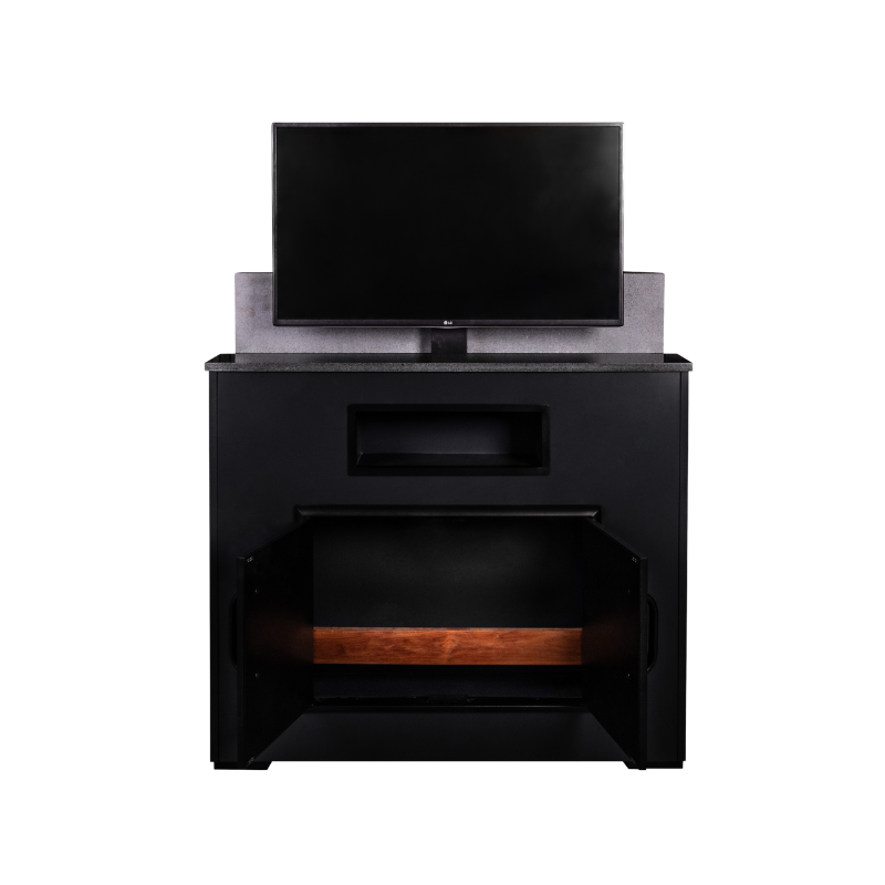 Cosy TV Lift Cabinet Anthracite with Automatic Remote TV Mount, Granite Top, Aluminium Frame & Storage Shelf