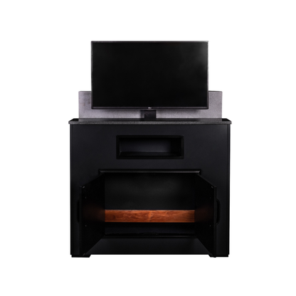 Cosy TV Lift Cabinet Anthracite with Automatic Remote TV Mount, Granite Top, Aluminium Frame & Storage Shelf