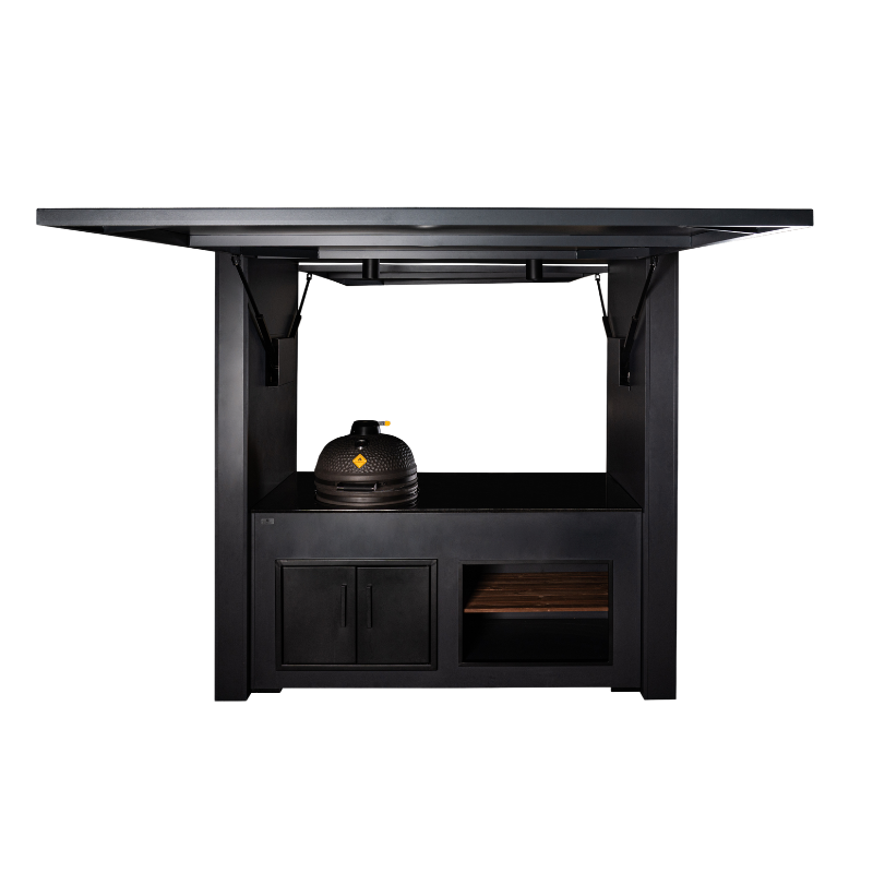 Grillandia Dual Kamado Cabana Anthracite with Boretti Ceramica L Charcoal Kamado, Granite Worktop, LED Lighting, Bar Stools & Storage