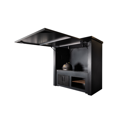 Grillandia Dual Kamado Cabana Anthracite with Boretti Ceramica L Charcoal Kamado, Granite Worktop, LED Lighting, Bar Stools & Storage