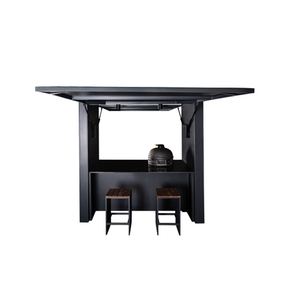 Grillandia Dual Kamado Cabana Anthracite with Boretti Ceramica L Charcoal Kamado, Granite Worktop, LED Lighting, Bar Stools & Storage