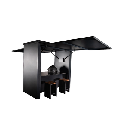 Grillandia Dual Kamado Cabana Anthracite with Boretti Ceramica L Charcoal Kamado, Granite Worktop, LED Lighting, Bar Stools & Storage