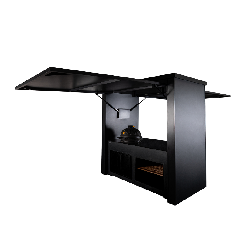 Grillandia Dual Kamado Cabana Anthracite with Boretti Ceramica L Charcoal Kamado, Granite Worktop, LED Lighting, Bar Stools & Storage