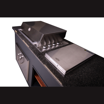 Grillandia Medium Rare Pro Line Outdoor Kitchen Anthracite with Beefeater & Grandhall Gas BBQs, Side Burner, Sink, Liebherr Fridge, Gas Hob & Granite Worktop