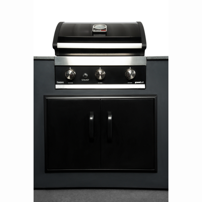 Grillandia Well Done Outdoor Kitchen Anthracite with Grandhall G4 Gas BBQ, Boretti Kamado, Drink Cooler, Gas Hob, Sink, Granite Worktop, Bar Seating & Storage