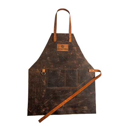 BBQ Ultimate Gift Kit with Leather BBQ Apron, Gloves, Cotton Towels, Cutting Board/Serving Tray & BBQ Sauce and Spice Box in Wooden Gift Crate