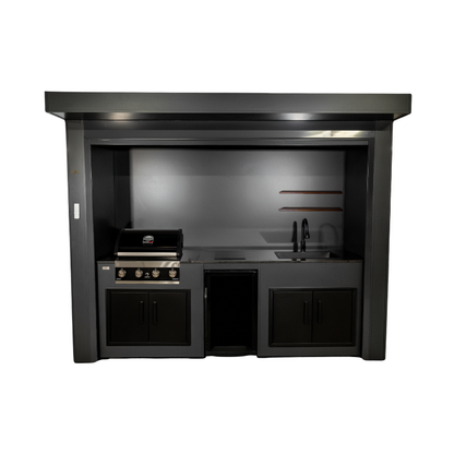 Grillandia Roll Grill Cabana Anthracite with Grandhall Premium G4 Gas BBQ, Beverage Cooler, Induction Domino Cooktop, Sink, Granite Worktop, LED Lighting & Storage