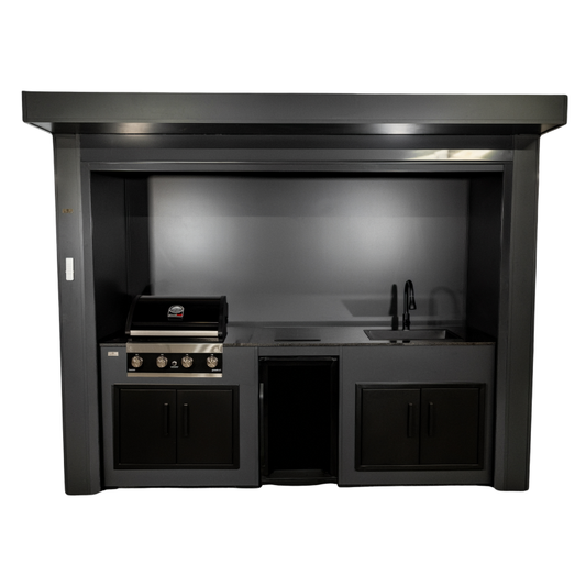 Grillandia Roll Grill Cabana Anthracite with Grandhall Premium G4 Gas BBQ, Beverage Cooler, Induction Domino Cooktop, Sink, Granite Worktop, LED Lighting & Storage
