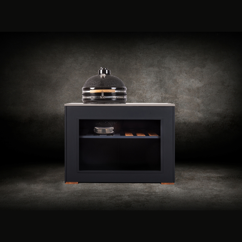 Grillandia Bambino Outdoor Kitchen Anthracite with Kamado, Granite Worktop, Iroko Wood Wings & Storage