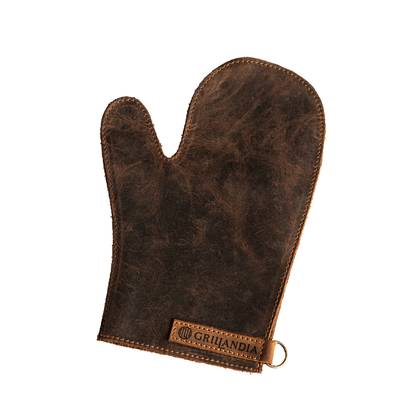 BBQ Gloves Pull-Up Cow Leather Heat Resistant 240°C Two-Finger Style with Hanging Hook & Apron Attachment Loop
