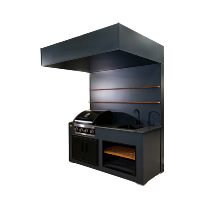 Grillandia Open Grill Cabana Anthracite with Grandhall Premium G4 4-Burner Gas BBQ, Sink, Granite Worktop, LED Lighting & Open Shelving