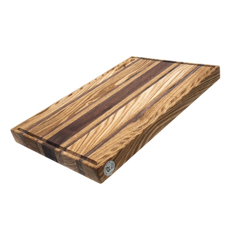 Cutting Board / Serving Tray Black Walnut, Oak & Japanese Acacia Two-in-One Organic Board for Cutting & Serving