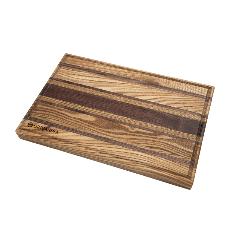 Cutting Board / Serving Tray Black Walnut, Oak & Japanese Acacia Two-in-One Organic Board for Cutting & Serving