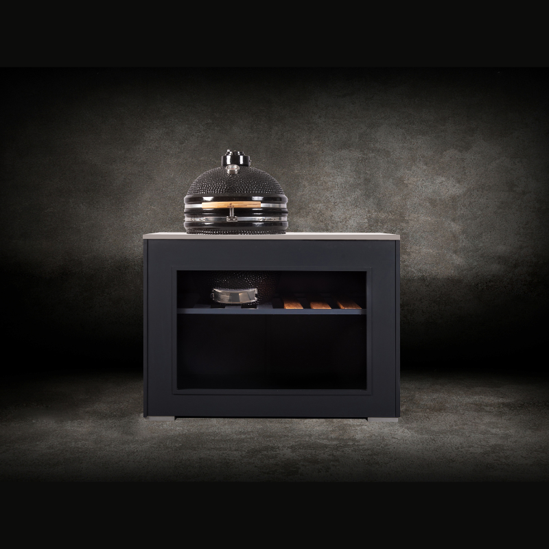 Grillandia Bambino Outdoor Kitchen Anthracite with Kamado, Granite Worktop, Iroko Wood Wings & Storage