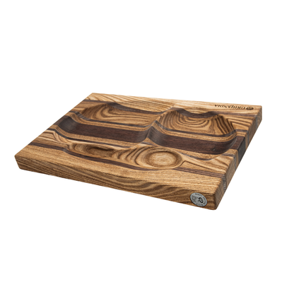 Cutting Board / Serving Tray Black Walnut, Oak & Japanese Acacia Two-in-One Organic Board for Cutting & Serving