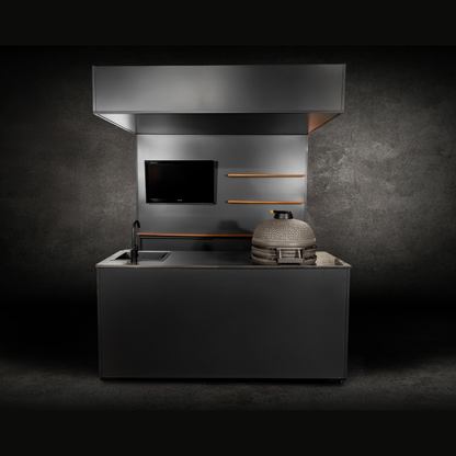 Grillandia Open Kamado Cabana Pro Anthracite with Boretti Ceramica L Charcoal Kamado, Sink, Granite Worktop, LED Lighting, Bar Counter & Shelving