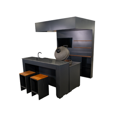 Grillandia Open Kamado Cabana Pro Anthracite with Boretti Ceramica L Charcoal Kamado, Sink, Granite Worktop, LED Lighting, Bar Counter & Shelving