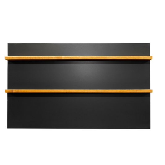 Grillandia Shelved Back Wall Panel Anthracite with 2 Integrated Iroko Wood Shelves & Aluminium Frame Cladding