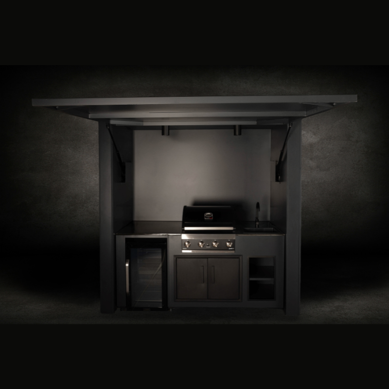 Grillandia Single Multi Cabana Anthracite with Grandhall Premium G4 Gas BBQ, Showcase Beverage Cooler, Sink, Granite Worktop, LED Lighting & Storage