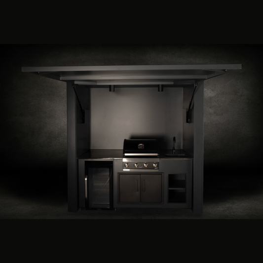 Grillandia Single Multi Cabana Anthracite with Grandhall Premium G4 Gas BBQ, Showcase Beverage Cooler, Sink, Granite Worktop, LED Lighting & Storage