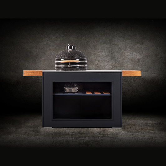 Grillandia Bambino Outdoor Kitchen Anthracite with Kamado, Granite Worktop, Iroko Wood Wings & Storage