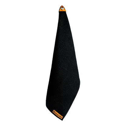 BBQ Towel Black Cotton Waffle 100% Kitchen Towel with Logo Embossed Grillandia Design, Highly Absorbent & Apron Attachment Hook